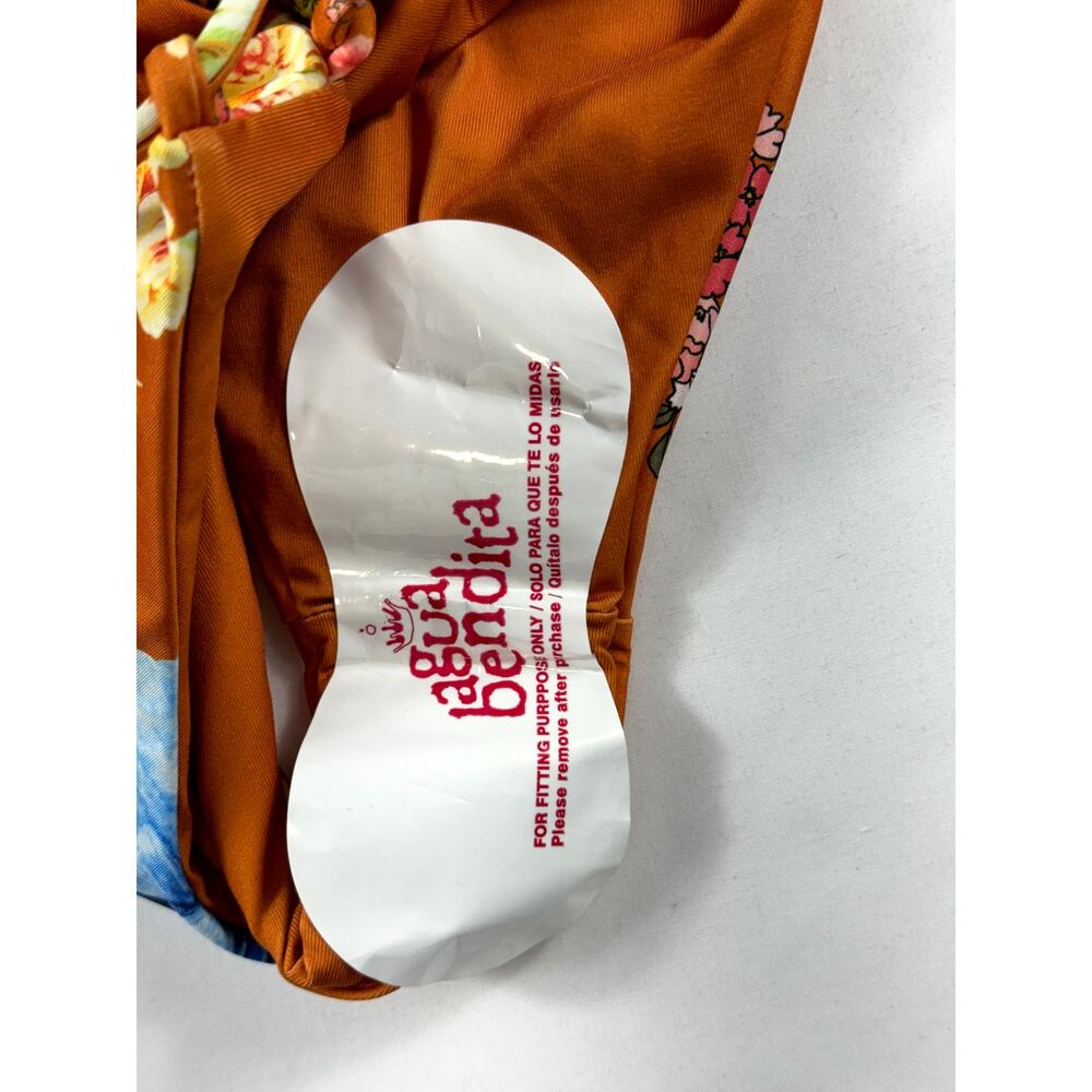 Agua Bendita NWOT Sandy One Piece Strapless Swimsuit Floret Orange Floral M - Picture 5 of 9
